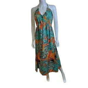 - CUPSHE Tropical Plunge Halter Tie Up Maxi Dress Size M, NWT